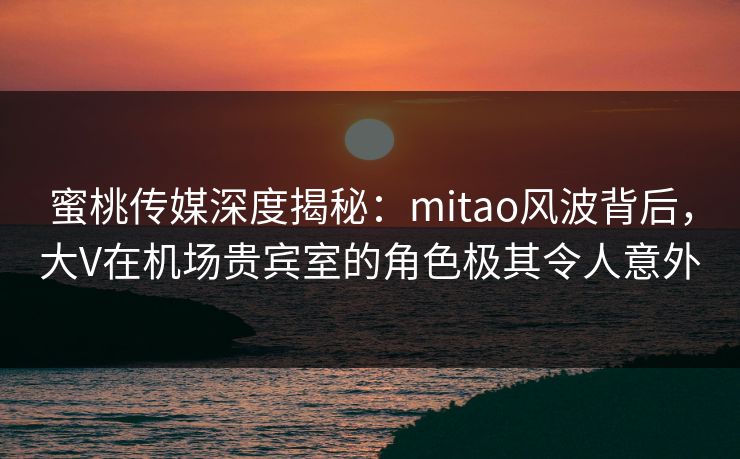 蜜桃传媒深度揭秘：mitao风波背后，大V在机场贵宾室的角色极其令人意外