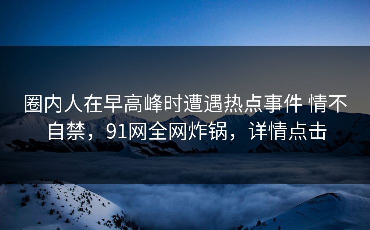 圈内人在早高峰时遭遇热点事件 情不自禁，91网全网炸锅，详情点击